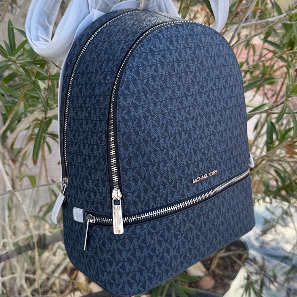 Michael Kors Rhea Dark Blue Medium Backpack - Picture 14 of 15